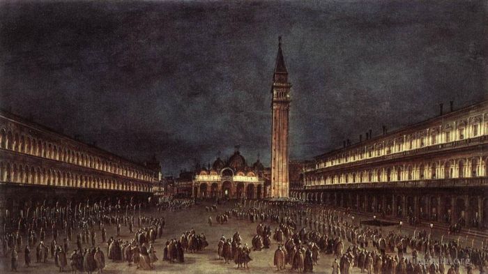 Francesco Guardi Peinture à l'huile - Procession nocturne sur la place Saint-Marc