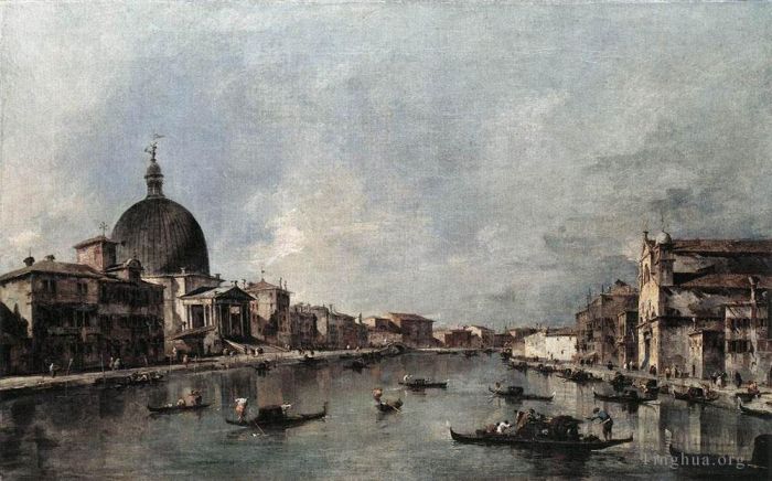 Francesco Guardi Peinture à l'huile - Le Grand Canal avec Saint-Siméone Piccolo et Sainte-Lucie