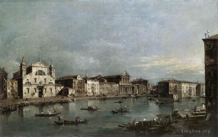 Francesco Guardi Peinture à l'huile - Le Grand Canal avec Santa Lucia et les Scalzi