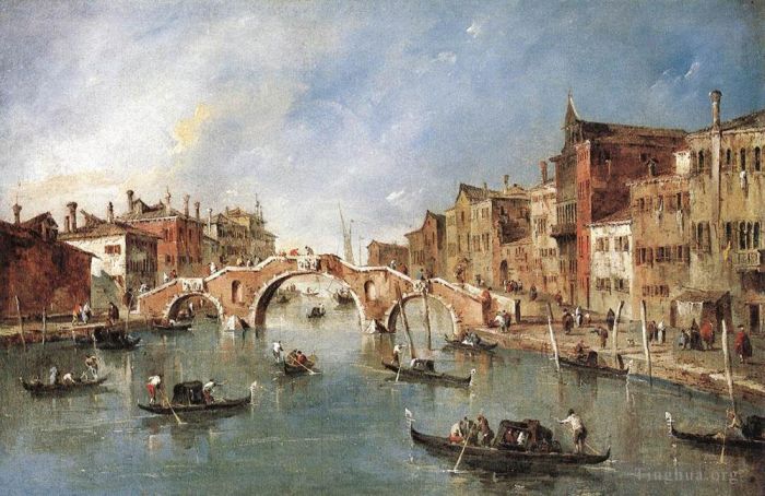 Francesco Guardi Peinture à l'huile - Le pont à trois arches de Cannaregio