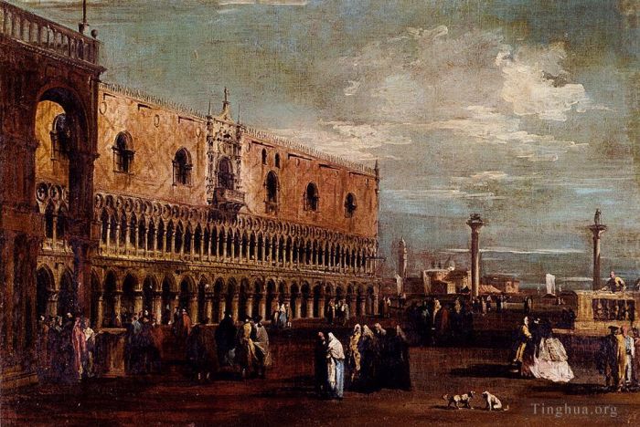 Francesco Guardi Peinture à l'huile - Venise une vue de la Piazzetta vers le sud avec le Palazzo Ducale