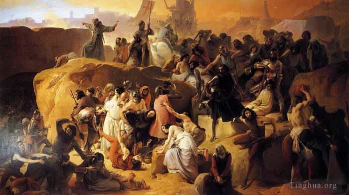 Francesco Hayez Peinture à l'huile - Des croisés assoiffés près de Jérusalem