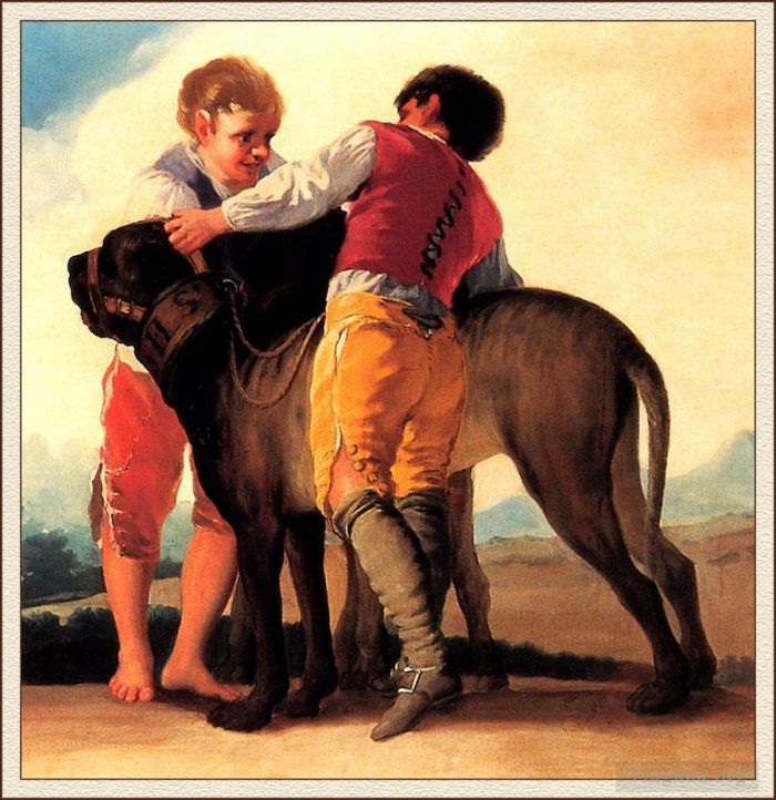Francisco José de Goya y Lucientes Peinture à l'huile - Garçons avec Mastiff