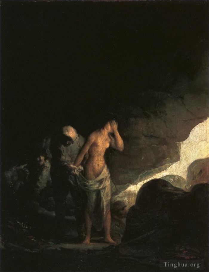Francisco José de Goya y Lucientes Peinture à l'huile - Brigand déshabillant une femme