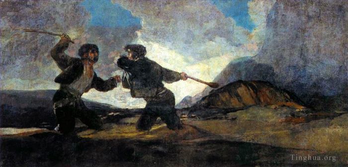 Francisco José de Goya y Lucientes Peinture à l'huile - Combattez avec des gourdins