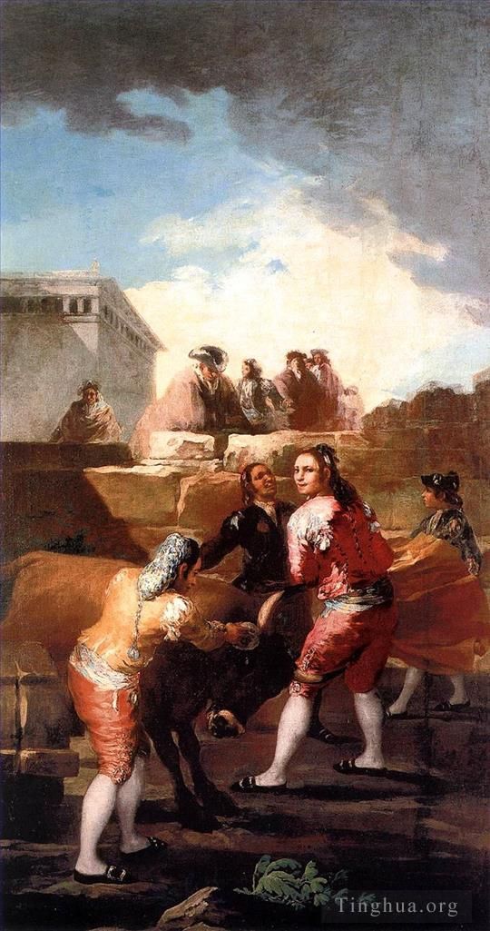 Francisco José de Goya y Lucientes Peinture à l'huile - Combattez avec un jeune taureau