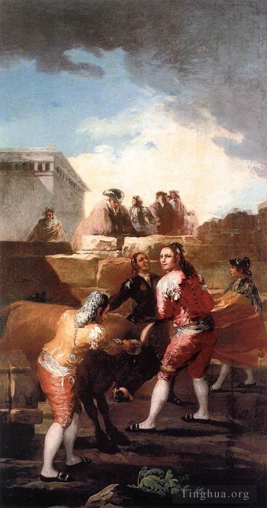 Francisco José de Goya y Lucientes Peinture à l'huile - Combattez_avec_un_Young_Bull