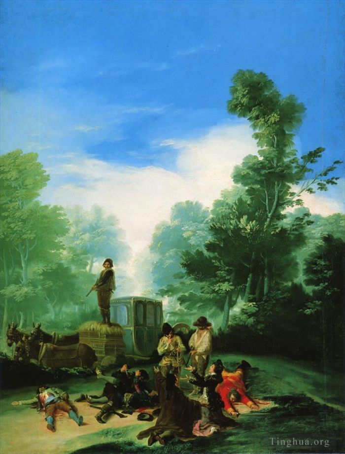 Francisco José de Goya y Lucientes Peinture à l'huile - Des bandits attaquant un autocar
