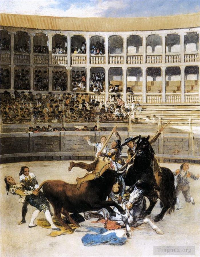 Francisco José de Goya y Lucientes Peinture à l'huile - Picador attrapé par le taureau