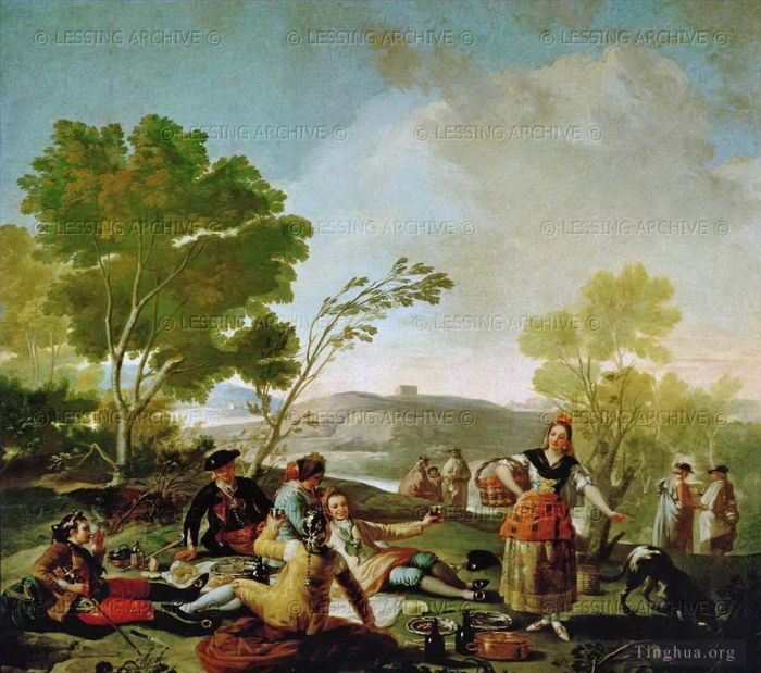 Francisco José de Goya y Lucientes Peinture à l'huile - Pique-nique au bord du Manzanares
