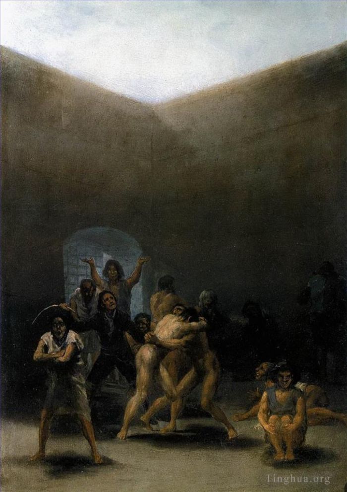 Francisco José de Goya y Lucientes Peinture à l'huile - La cour d'une maison de fous