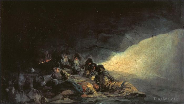 Francisco José de Goya y Lucientes Peinture à l'huile - Vagabonds se reposant dans une grotte