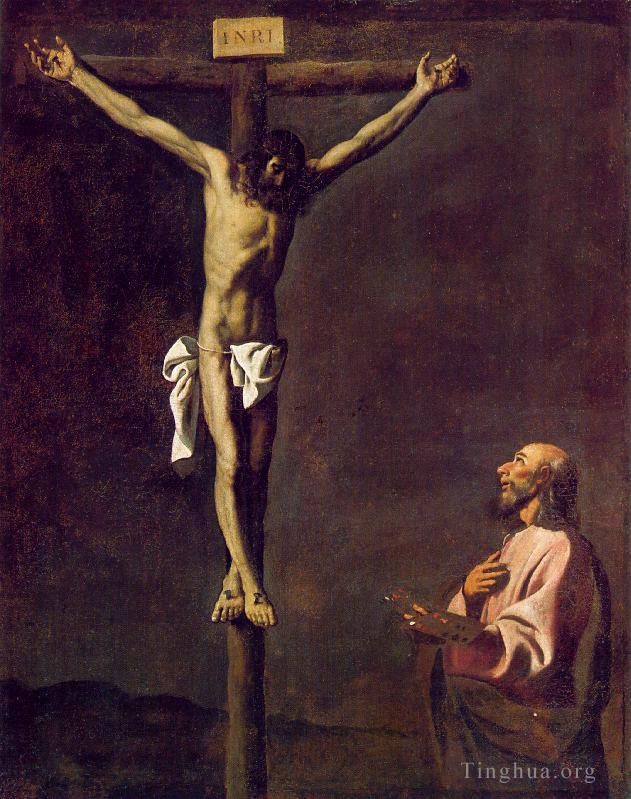 Francisco de Zurbaran Peinture à l'huile - Saint Luc peintre devant le Christ en croix
