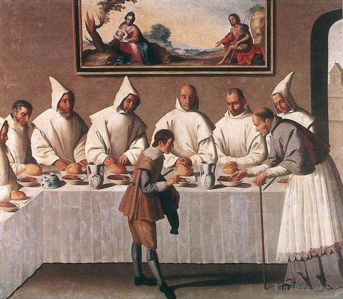 Francisco de Zurbaran Peinture à l'huile - Saint Hugues de Grenoble au réfectoire des Chartreux