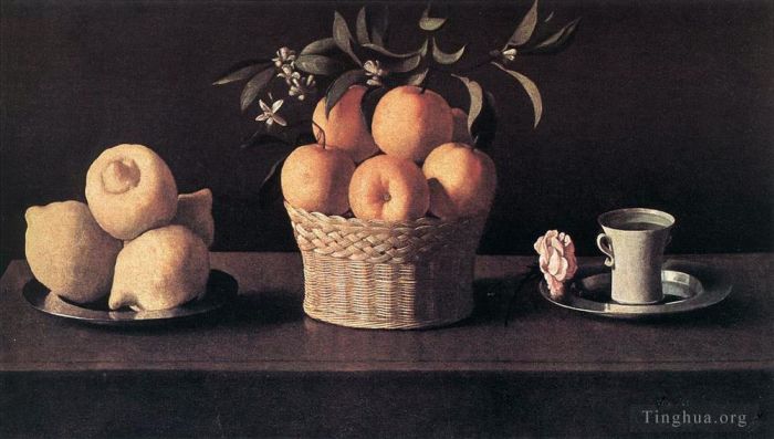 Francisco de Zurbaran Peinture à l'huile - Nature morte aux citrons, oranges et roses