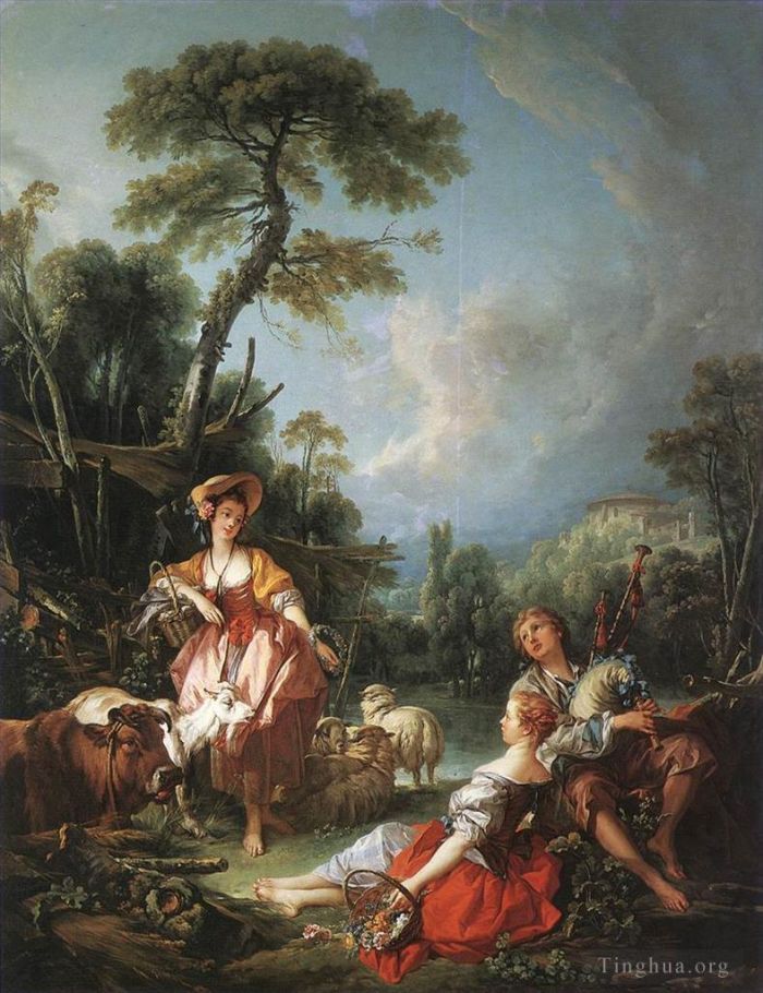 François Boucher Peinture à l'huile - Une pastorale d'été