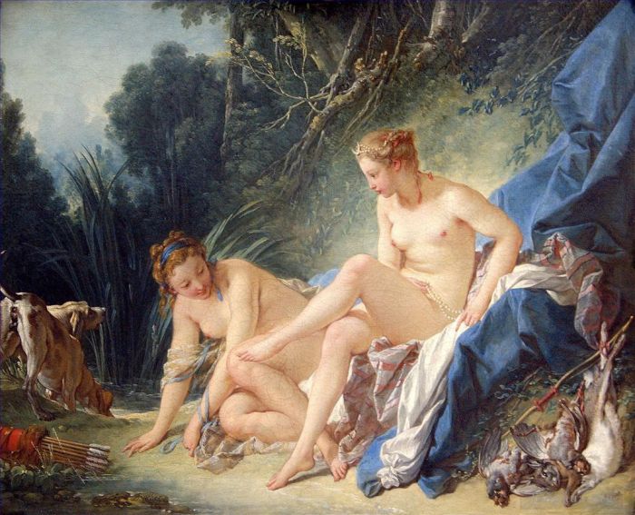 François Boucher Peinture à l'huile - Diana sort de son ba