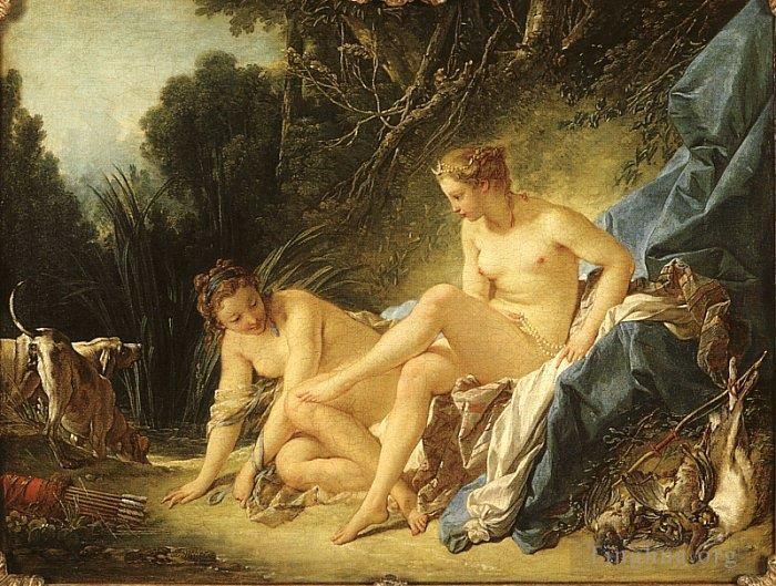 François Boucher Peinture à l'huile - Diana se repose après son bain