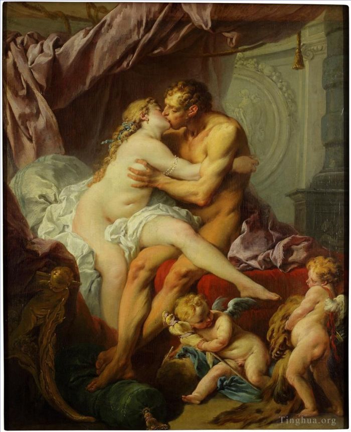 François Boucher Peinture à l'huile - Hercule et Omfala sombres