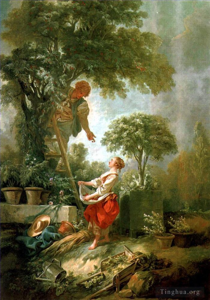 François Boucher Peinture à l'huile - Paysage avec Kirschpfluck
