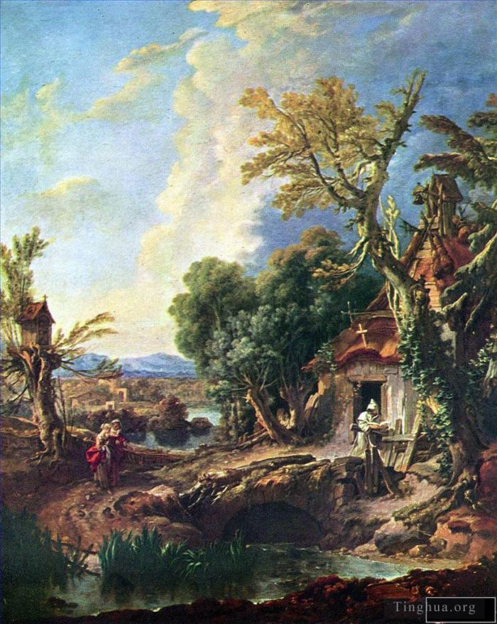François Boucher Peinture à l'huile - Paysage avec le frère