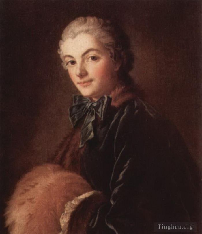 François Boucher Peinture à l'huile - Portrait d'une dame au manchon