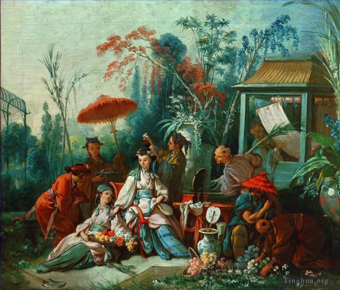 François Boucher Peinture à l'huile - Le vert du jardin chinois