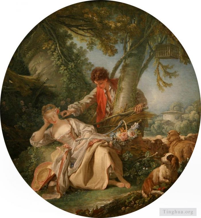 François Boucher Peinture à l'huile - Le sommeil interrompu