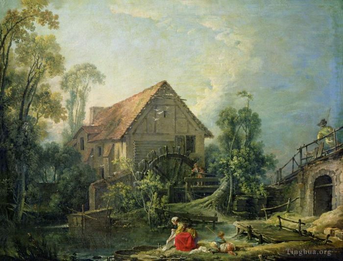 François Boucher Peinture à l'huile - Le moulin