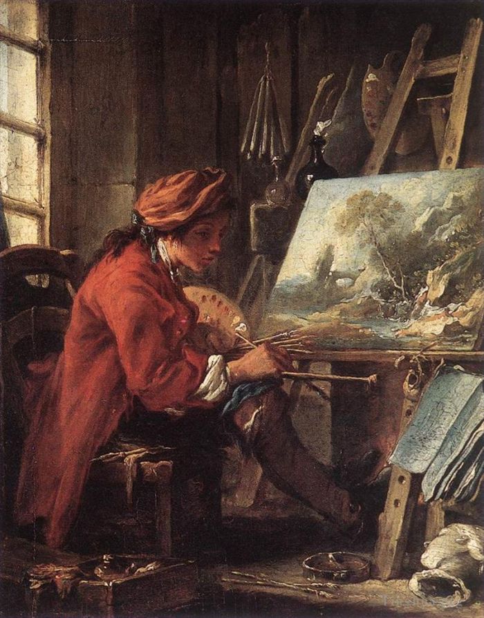François Boucher Peinture à l'huile - Le peintre dans son atelier
