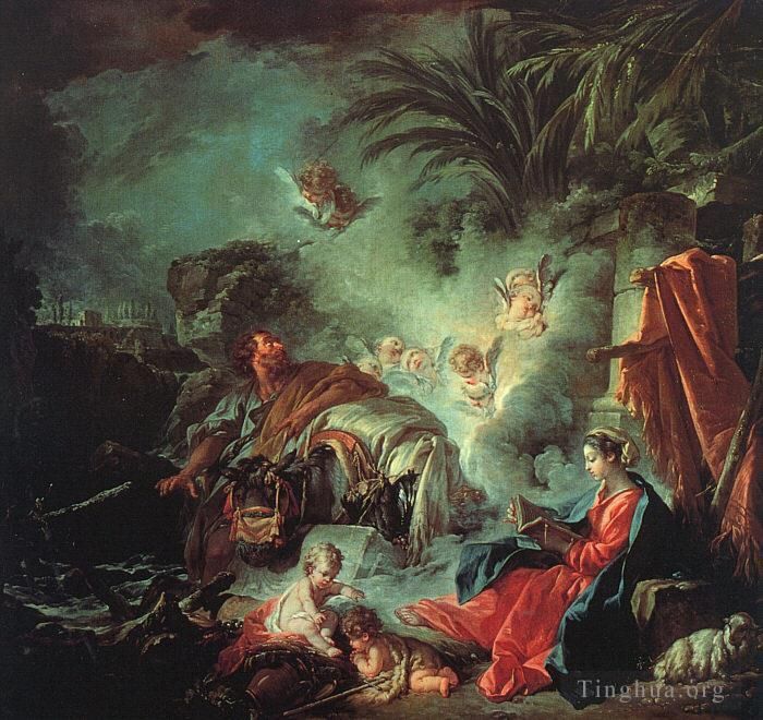 François Boucher Peinture à l'huile - Le repos pendant la fuite en Égypte