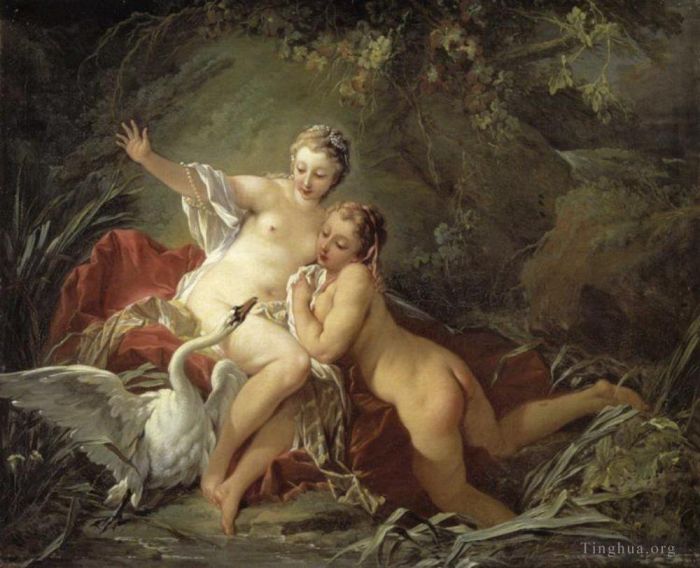 François Boucher Peinture à l'huile - Cygne et nus