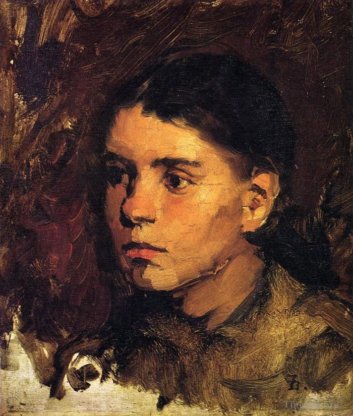 Frank Duveneck Peinture à l'huile - Tête de Jeune Fille