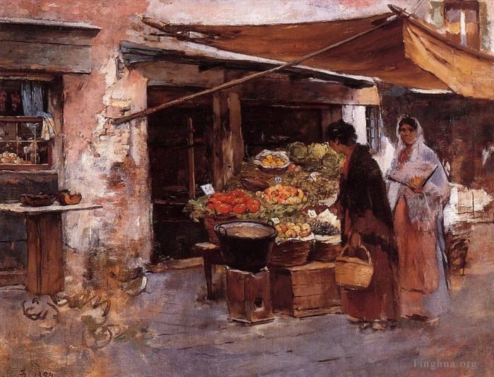 Frank Duveneck Peinture à l'huile - Marché aux fruits vénitien