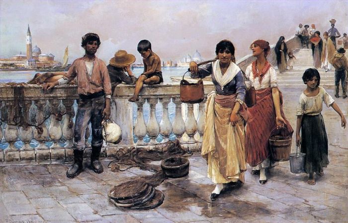Frank Duveneck Peinture à l'huile - Porteurs d'eau Venise