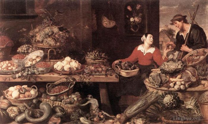 Frans Snyders Peinture à l'huile - Étal De Fruits Et Légumes