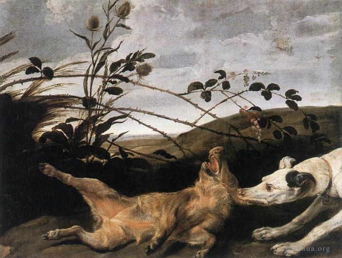 Frans Snyders Peinture à l'huile - Greyhound attrapant un jeune sanglier
