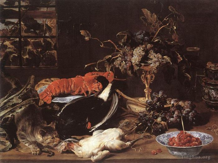 Frans Snyders Peinture à l'huile - Nature morte au crabe et aux fruits