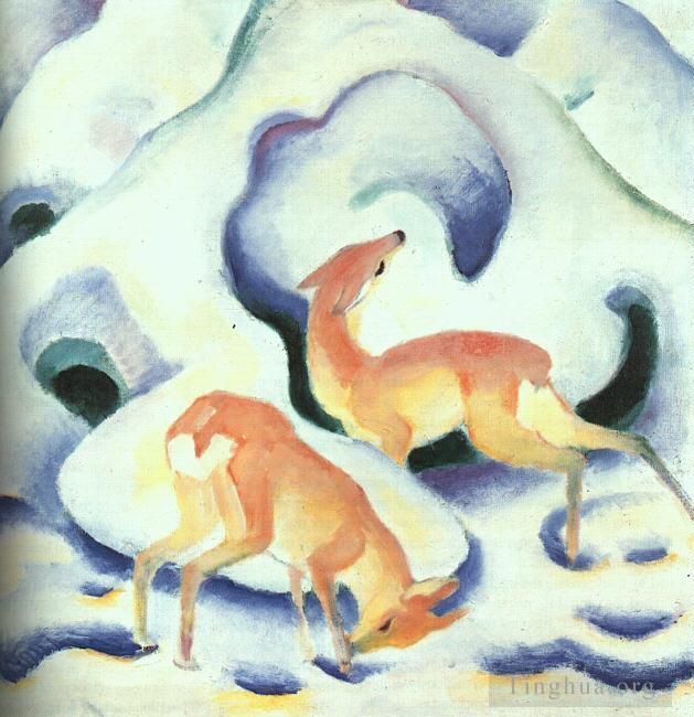 Franz Marc Peinture à l'huile - Cerf dans la neige