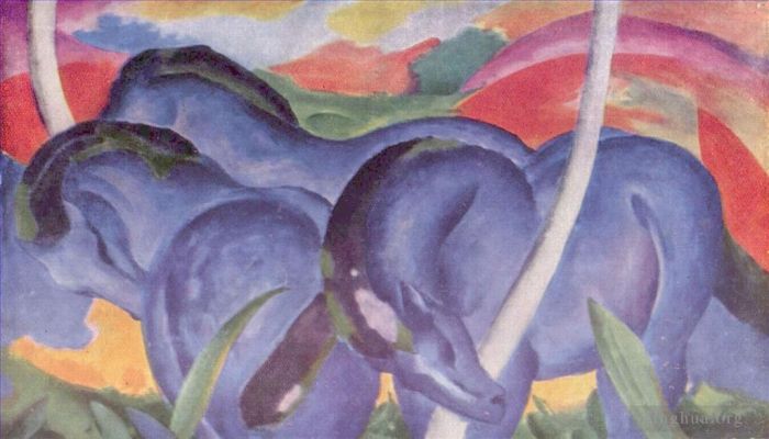 Franz Marc Peinture à l'huile - Les chevaux bleus bruts