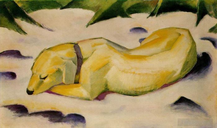 Franz Marc Peinture à l'huile - Chien couché dans la neige