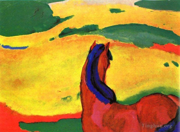 Franz Marc Peinture à l'huile - Marc cheval dans un paysage