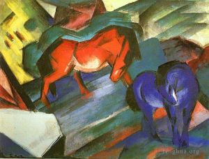 Franz Marc œuvres - Chevaux rouges et bleus