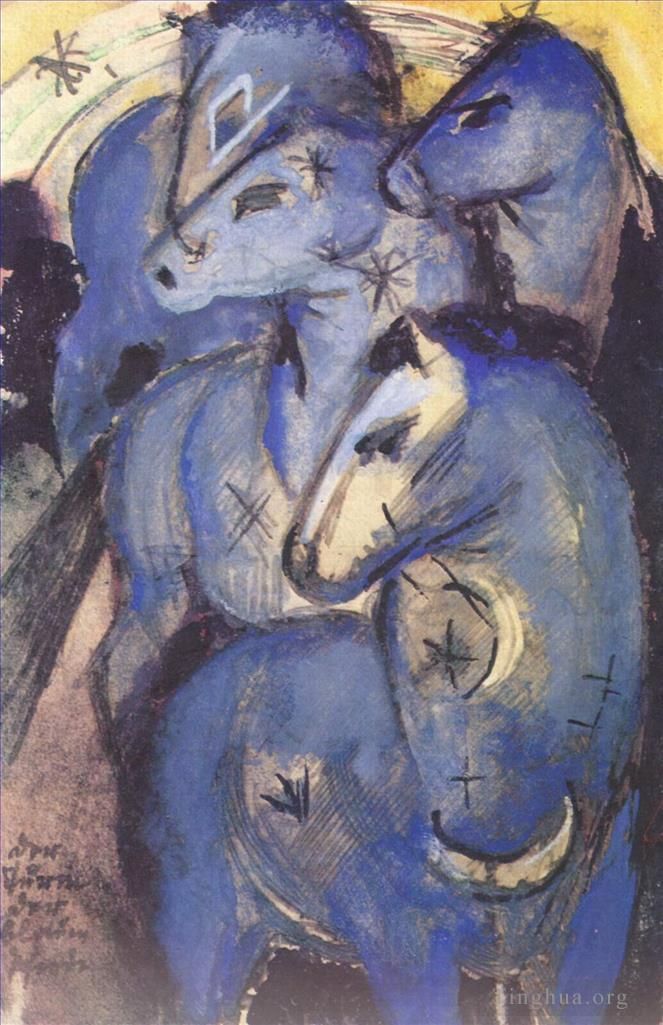 Franz Marc Peinture à l'huile - Tour des chevaux bleus