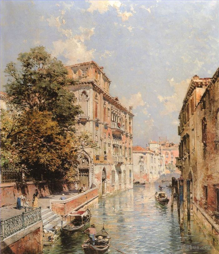 Franz Richard Unterberger Peinture à l'huile - Une vue sur Rio S Marina Venise Venise