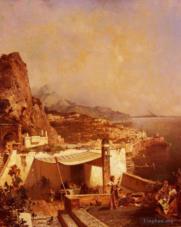 Franz Richard Unterberger Peinture à l'huile - Amalfi Golfe De Salerne