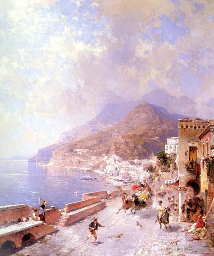 Franz Richard Unterberger Peinture à l'huile - Amalfi Venise