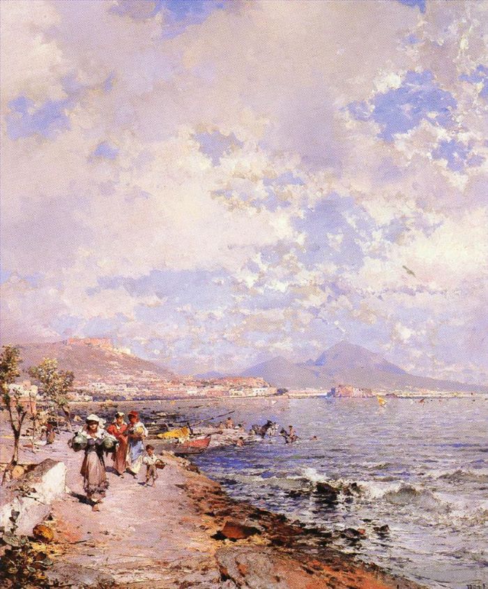 Franz Richard Unterberger Peinture à l'huile - Belge La Baie De Naples
