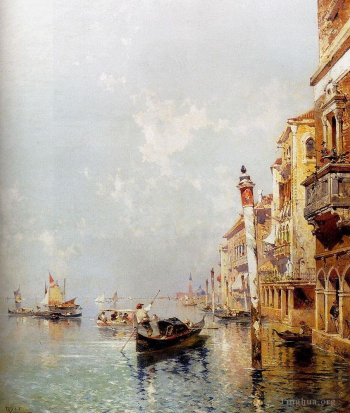 Franz Richard Unterberger Peinture à l'huile - Canale Della Giudecca Venise Venise