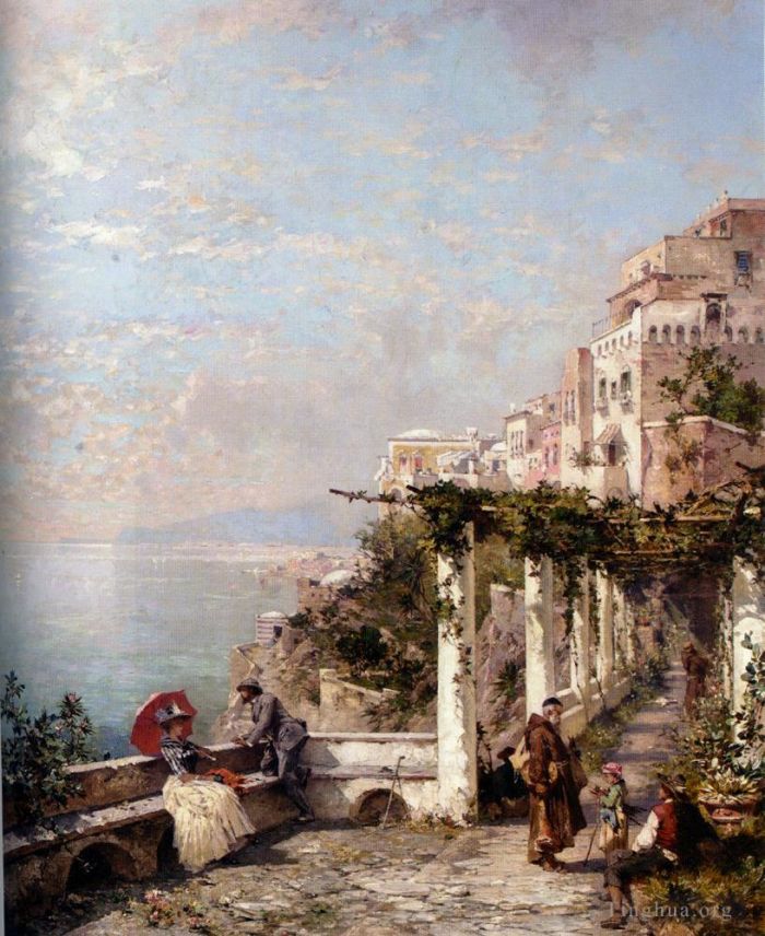 Franz Richard Unterberger Peinture à l'huile - La côte amalfitaine La côte amalfitaine